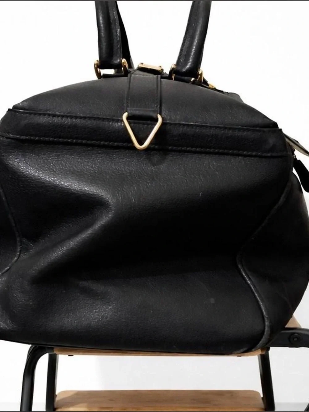Gucci Black Leather Duffel with Gold-Tone Hardware